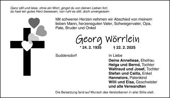 Traueranzeige von Georg Wörrlein von Ansbach