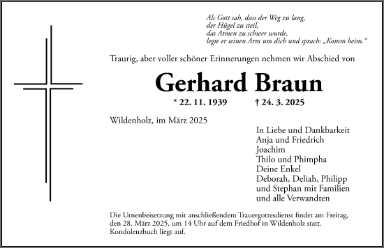 Traueranzeige von Gerhard Braun von Rothenburg
