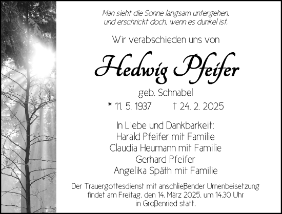 Traueranzeige von Hedi Pfeifer von Ansbach