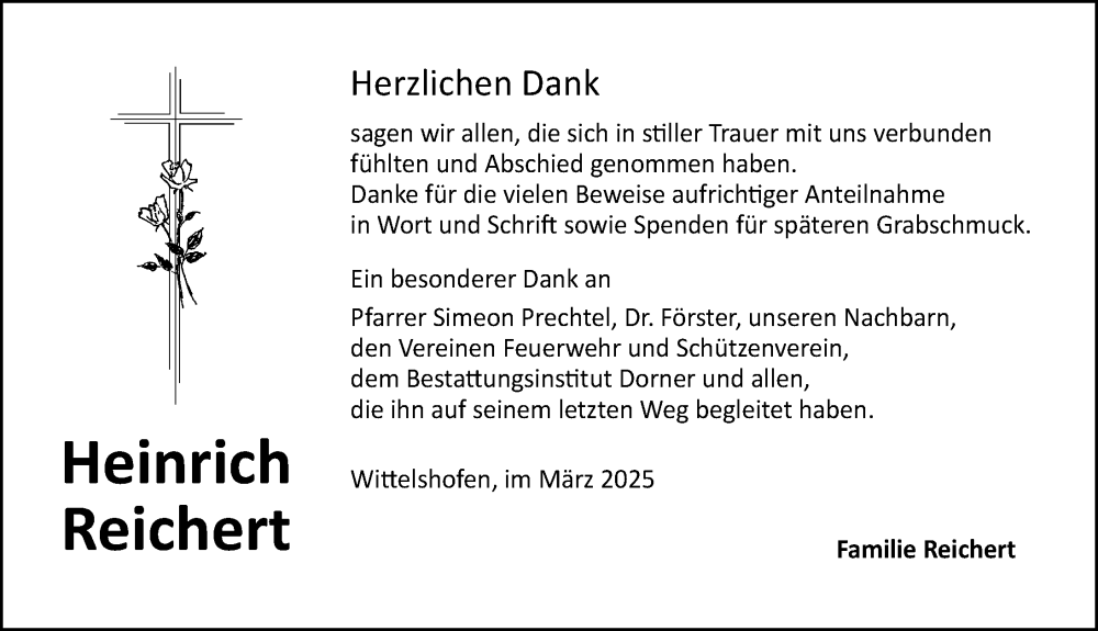  Traueranzeige für Heinrich Reichert vom 08.03.2025 aus Dinkelsbühl/ Feuchtwangen