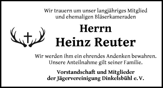 Traueranzeige von Heinz Reuter von Dinkelsbühl/ Feuchtwangen