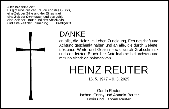Traueranzeige von Heinz Reuter von Dinkelsbühl/ Feuchtwangen