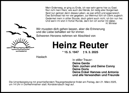 Traueranzeige von Heinz Reuter von Dinkelsbühl/ Feuchtwangen