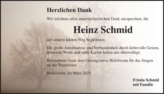 Traueranzeige von Heinz Schmid von Ansbach