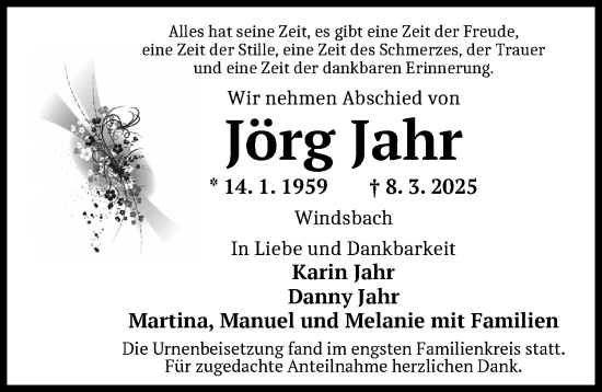 Traueranzeige von Jörg Jahr von Ansbach