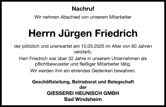 Traueranzeige von Jürgen Friedrich von Neustadt/ Scheinfeld/ Uffenheim