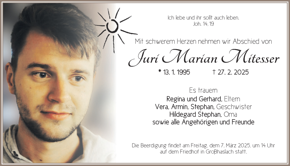  Traueranzeige für Juri Marian Mitesser vom 06.03.2025 aus Ansbach
