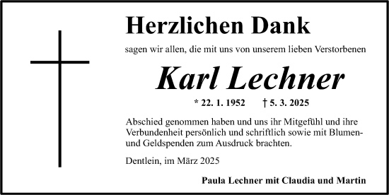 Traueranzeige von Karl Lechner von Dinkelsbühl/ Feuchtwangen
