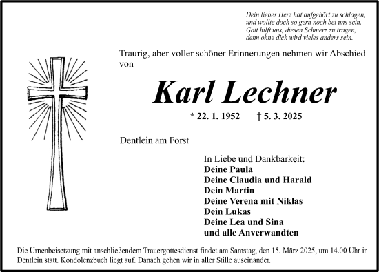 Traueranzeige von Karl Lechner von Dinkelsbühl/ Feuchtwangen