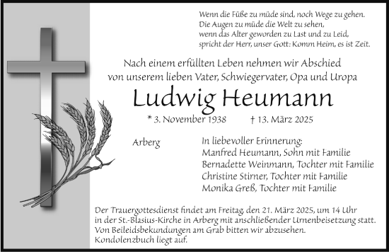 Traueranzeige von Ludwig Heumann von Dinkelsbühl/ Feuchtwangen