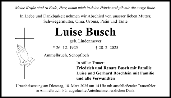 Traueranzeige von Luise Busch von Dinkelsbühl/ Feuchtwangen