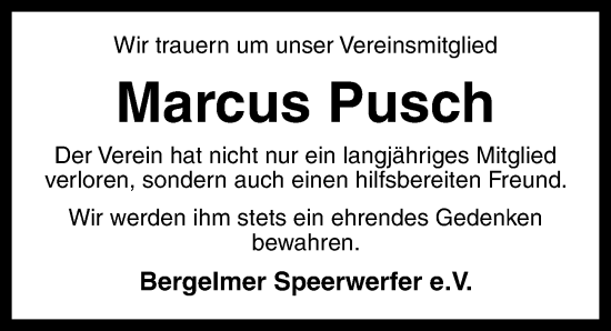 Traueranzeige von Marcus Pusch von Neustadt/ Scheinfeld/ Uffenheim