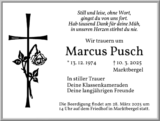 Traueranzeige von Marcus Pusch von Neustadt/ Scheinfeld/ Uffenheim