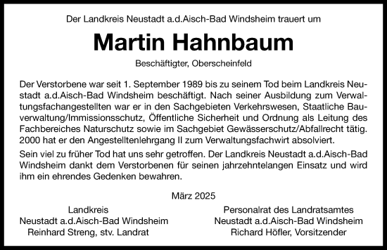 Traueranzeige von Martin Hahnbaum von Neustadt/ Scheinfeld/ Uffenheim
