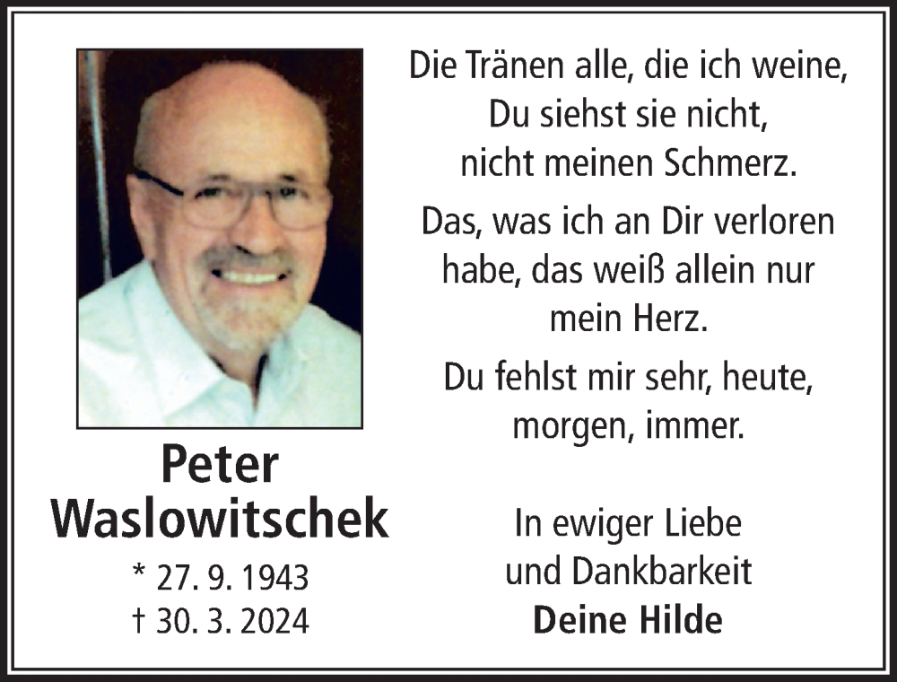  Traueranzeige für Peter Waslowitschek vom 29.03.2025 aus Neustadt/ Scheinfeld/ Uffenheim