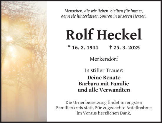 Traueranzeige von Rolf Heckel von Ansbach