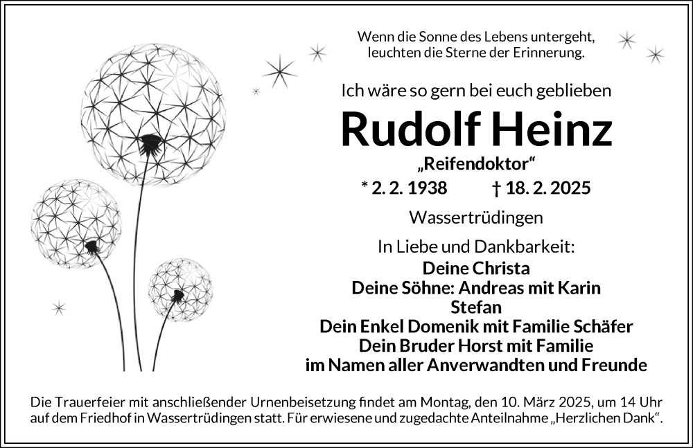  Traueranzeige für Rudolf Heinz vom 08.03.2025 aus Dinkelsbühl/ Feuchtwangen