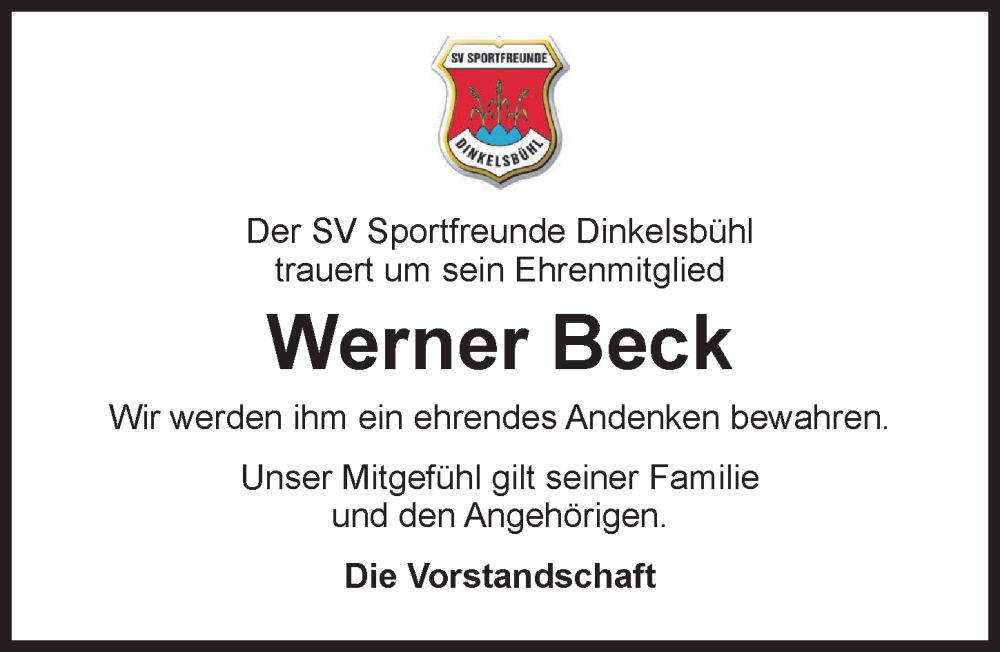  Traueranzeige für Werner Beck vom 19.03.2025 aus Dinkelsbühl/ Feuchtwangen