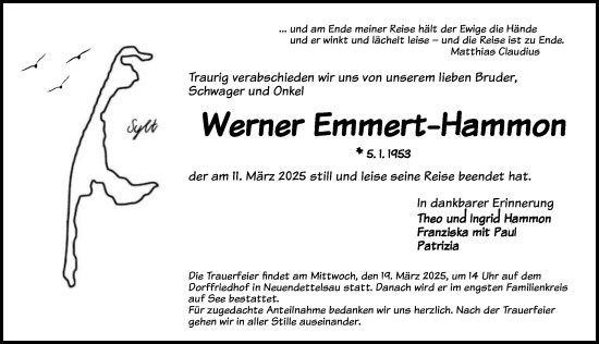Traueranzeige von Werner Emmert-Hammon von Ansbach