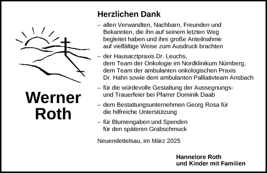 Traueranzeige von Werner Roth von Ansbach