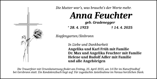 Traueranzeige von Anna Feuchter von Dinkelsbühl/ Feuchtwangen