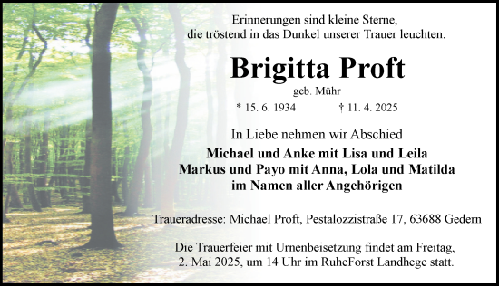 Traueranzeige von Brigitta Proft von Rothenburg
