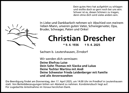 Traueranzeige von Christian Drescher von Ansbach