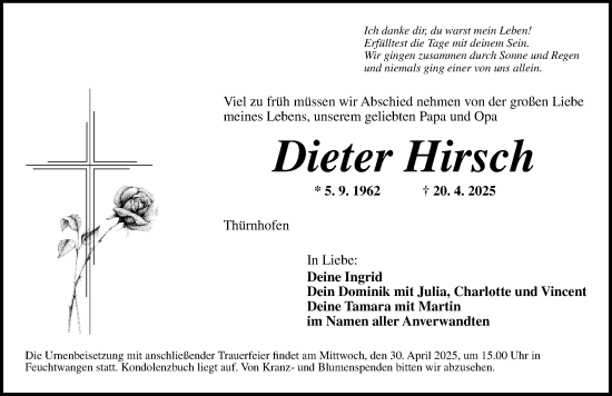 Traueranzeige von Dieter Hirsch von Dinkelsbühl/ Feuchtwangen