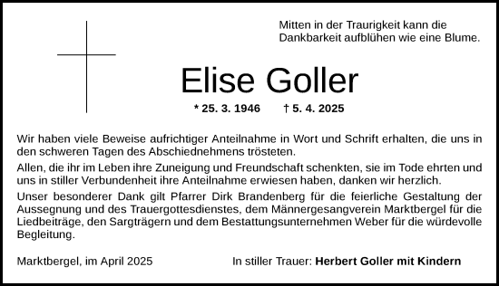 Traueranzeige von Elise Goller von Neustadt/ Scheinfeld/ Uffenheim
