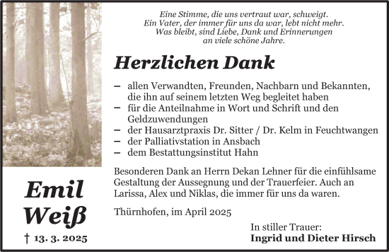 Traueranzeige von Emil Weiß von Dinkelsbühl/ Feuchtwangen