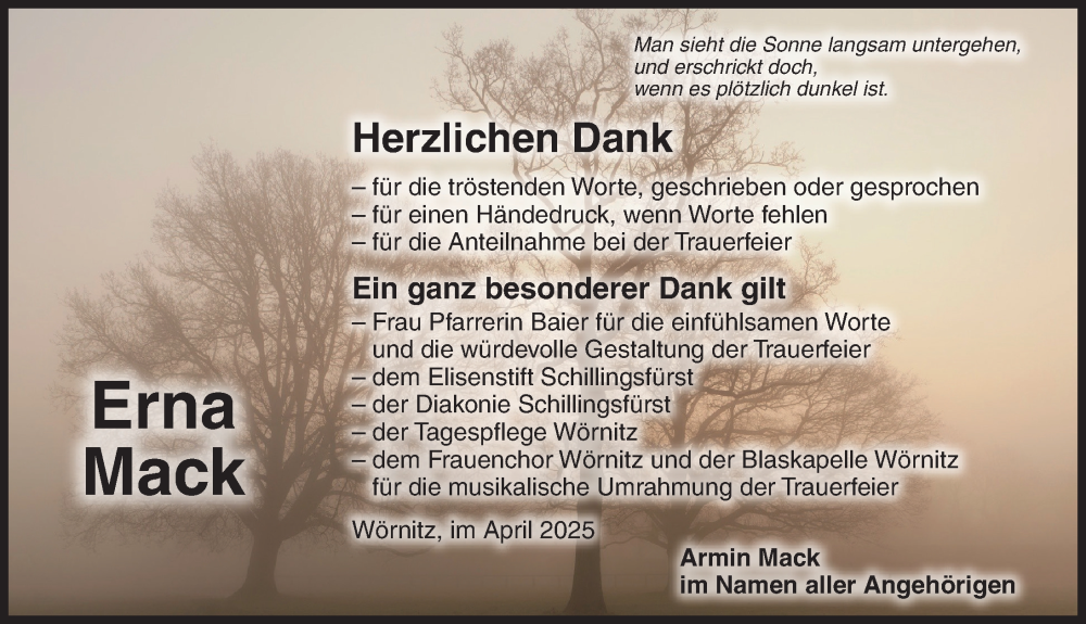  Traueranzeige für Erna Mack vom 02.04.2025 aus Rothenburg