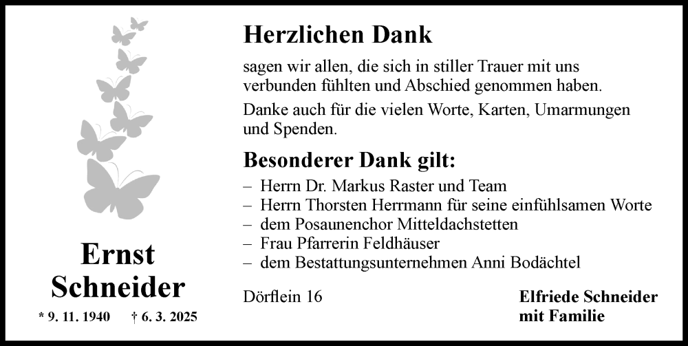  Traueranzeige für Ernst Schneider vom 19.04.2025 aus Ansbach