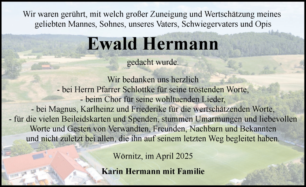  Traueranzeige für Ewald Hermann vom 12.04.2025 aus Rothenburg