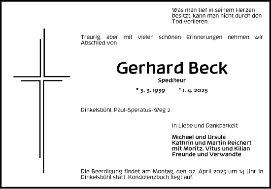 Traueranzeige von Gerhard Beck von Dinkelsbühl/ Feuchtwangen