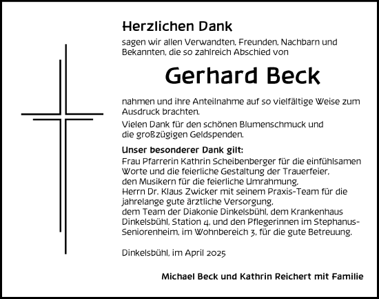Traueranzeige von Gerhard Beck von Dinkelsbühl/ Feuchtwangen