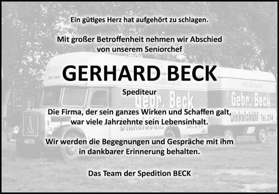 Traueranzeige von Gerhard Beck von Dinkelsbühl/ Feuchtwangen