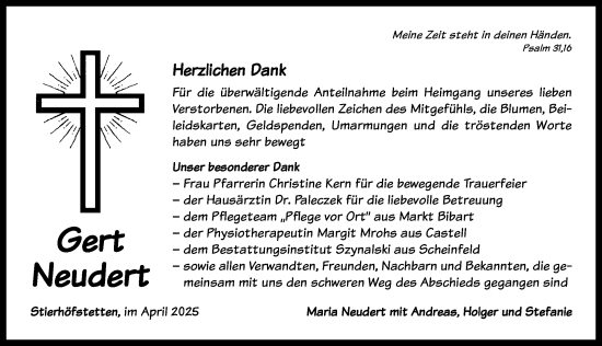 Traueranzeige von Gert Neudert von Neustadt/ Scheinfeld/ Uffenheim