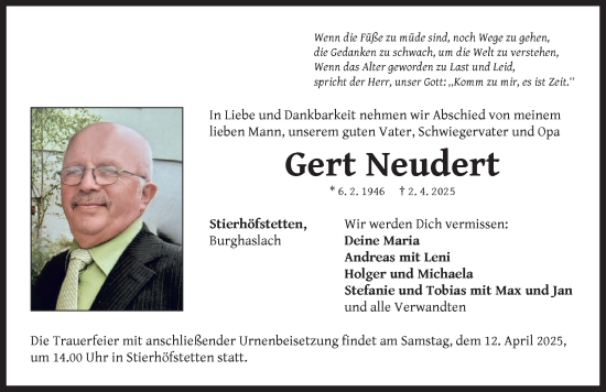 Traueranzeige von Gert Neudert von Neustadt/ Scheinfeld/ Uffenheim