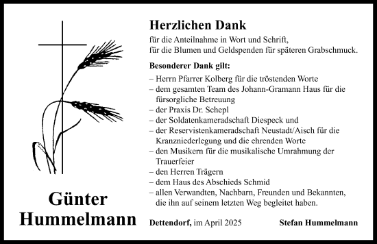 Traueranzeige von Günter Hummelmann von Neustadt/ Scheinfeld/ Uffenheim