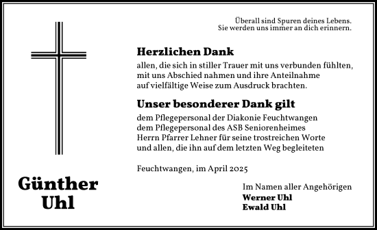 Traueranzeige von Günther Uhl von Dinkelsbühl/ Feuchtwangen