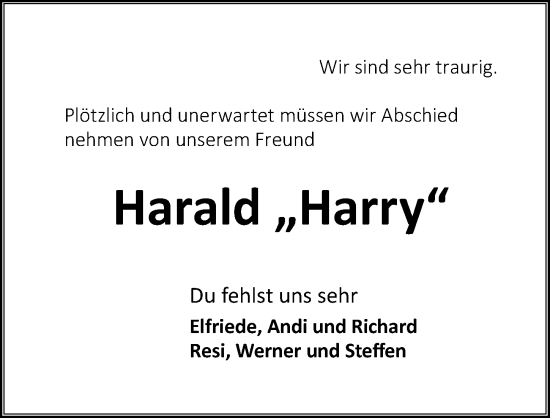 Traueranzeige von Harald  von Rothenburg