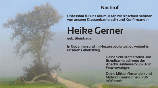Traueranzeige von Heike Gerner von Dinkelsbühl/ Feuchtwangen