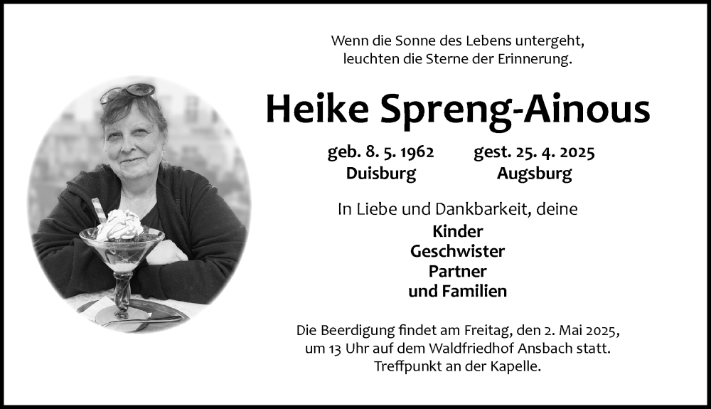  Traueranzeige für Heike Spreng-Ainous vom 29.04.2025 aus Ansbach