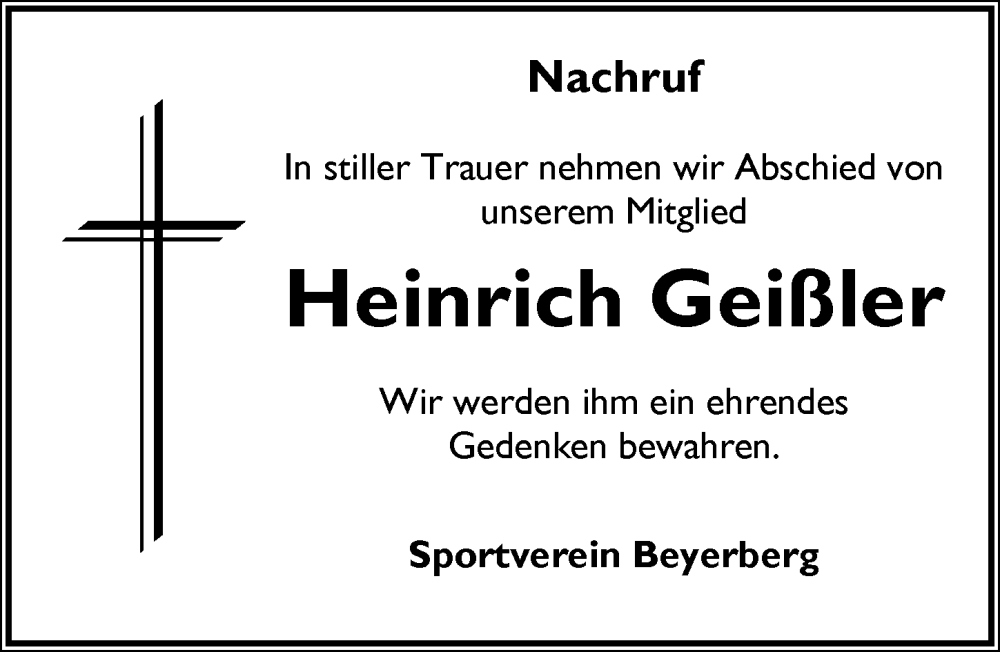  Traueranzeige für Heinrich Geißler vom 02.04.2025 aus Dinkelsbühl/ Feuchtwangen