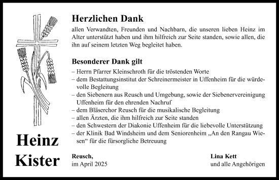 Traueranzeige von Heinz Kister von Neustadt/ Scheinfeld/ Uffenheim