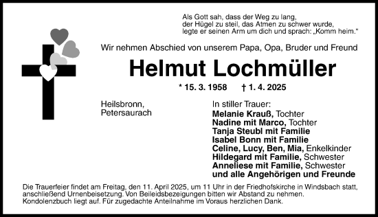 Traueranzeige von Helmut Lochmüller von Ansbach