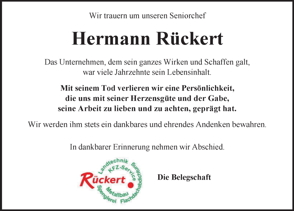  Traueranzeige für Hermann Rückert vom 28.04.2025 aus Neustadt/ Scheinfeld/ Uffenheim