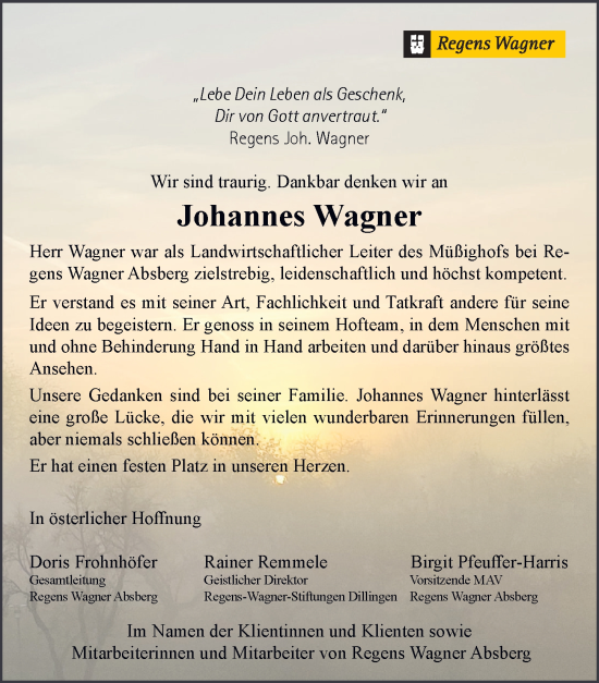 Traueranzeige von Johannes Wagner von Ansbach