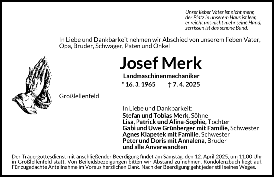 Traueranzeige von Josef Merk von Ansbach