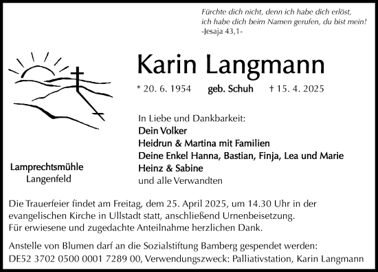 Traueranzeige von Karin Langmann von Neustadt/ Scheinfeld/ Uffenheim